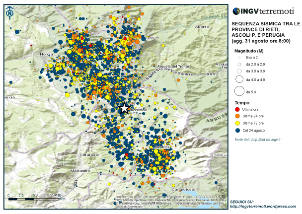 Sequenza sismica province di Rieti, Perugia, Ascoli P., L’Aquila e Teramo: aggiornamento ore 08.00 – 31 agosto – NOTA STAMPA INGV