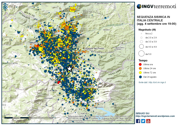 Sequenza sismica in Italia centrale: aggiornamento 4 settembre, ore 19:00 – NOTA STAMPA INGV