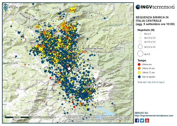 Sequenza sismica in Italia centrale: aggiornamento 5 settembre, ore 10:00 – NOTA STAMPA INGV