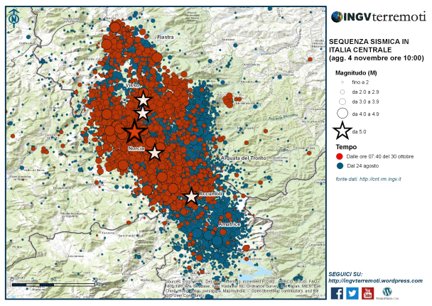 Sequenza sismica in Italia centrale: aggiornamento, 4 novembre ore 10.00
