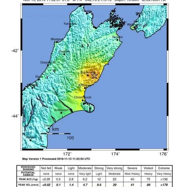 Terremoto M8.1 in Nuova Zelanda alle 12:03 (ital.) del 13 novembre