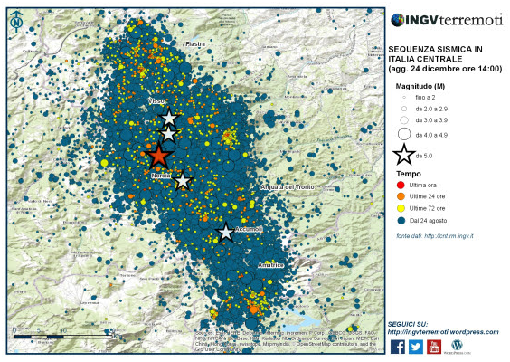 Sequenza sismica in Italia centrale: aggiornamento del 24 dicembre 2016