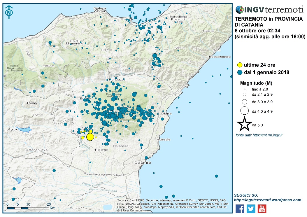 Terremoto in provincia di Catania del 6 ottobre 2018: aggiornamento delle ore 16:00