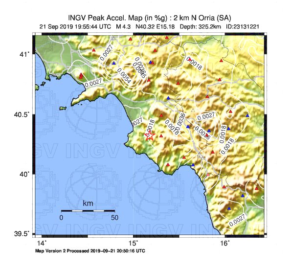 Terremoto di magnitudo ML 4.3 avvenuto ieri sera in Cilento