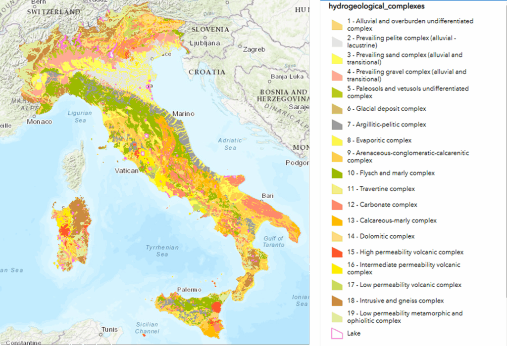 Carta Idrogeologica Italia - legenza dei complessi