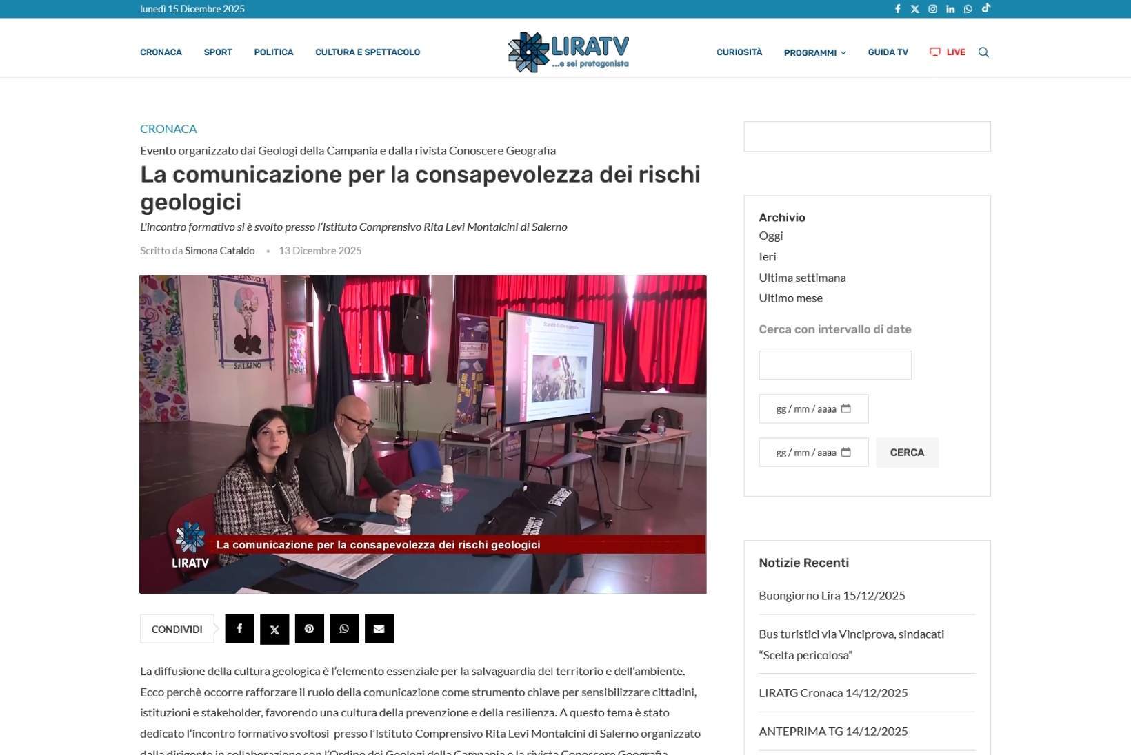 Rassegna stampa – Lira TV 13/12/2025